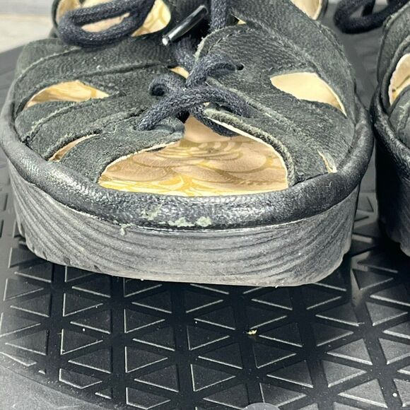 Fly London Women’s Black Leather Gladiator Wedges Sandals Size EU 38 US 7 - Picture 3 of 10